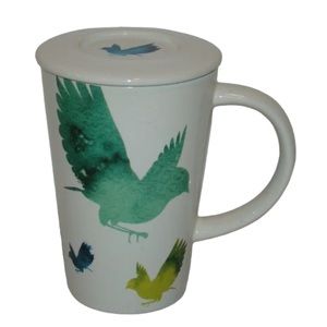 Davids Tea Green Birds in Flight White Mug w/ Lid